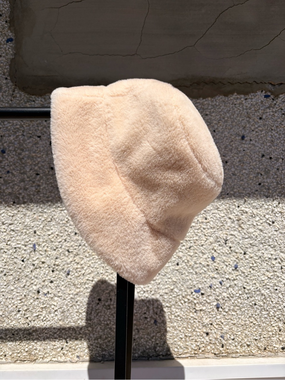 Plush Bucket Hat - Cream Faux Fur